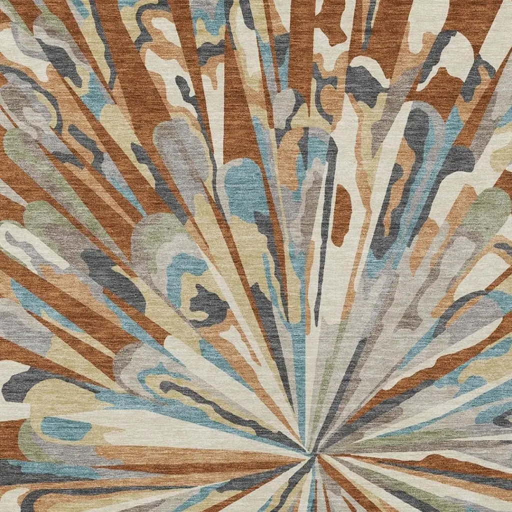 8' X 10' Orange And Teal Blue Abstract Washable Indoor Outdoor Area Rug Homeroots Outdoor