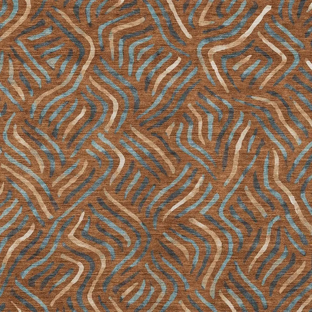 8' X 10' Orange And Teal Blue Abstract Washable Indoor Outdoor Area Rug Homeroots Outdoor