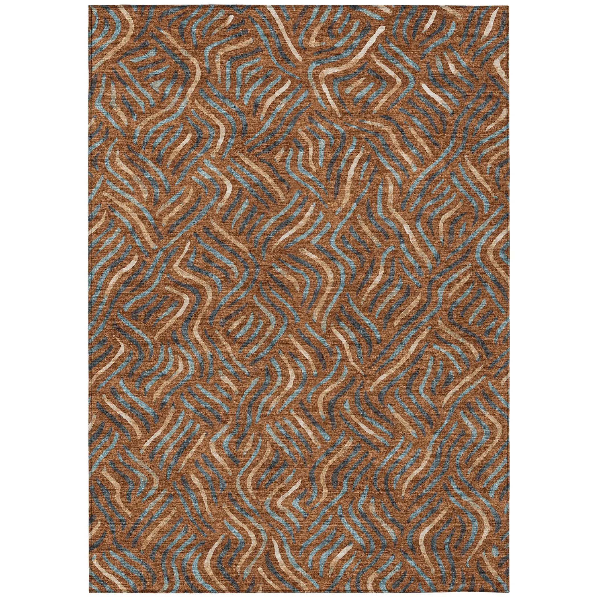 8' X 10' Orange And Teal Blue Abstract Washable Indoor Outdoor Area Rug Homeroots Outdoor