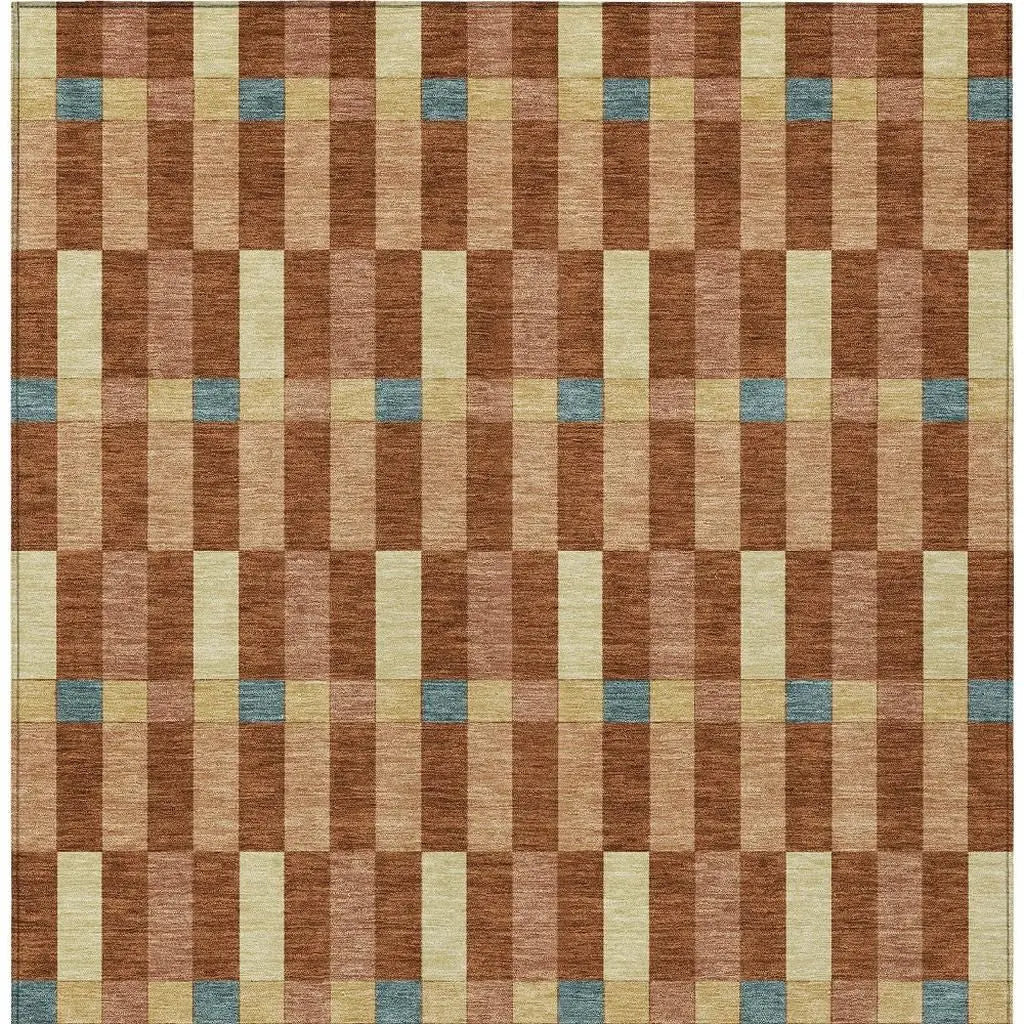 8' X 10' Orange And Teal Blue Geometric Washable Indoor Outdoor Area Rug Homeroots Outdoor