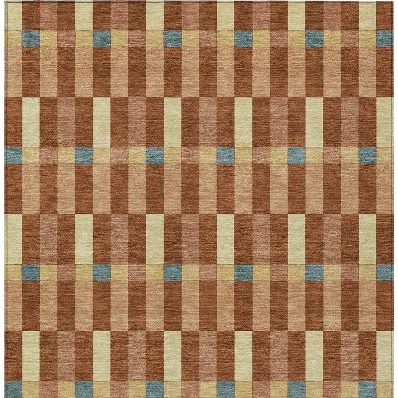 8' X 10' Orange And Teal Blue Geometric Washable Indoor Outdoor Area Rug Homeroots Outdoor