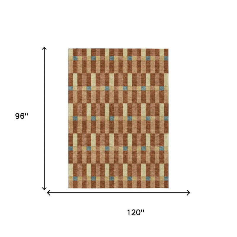 8' X 10' Orange And Teal Blue Geometric Washable Indoor Outdoor Area Rug Homeroots Outdoor