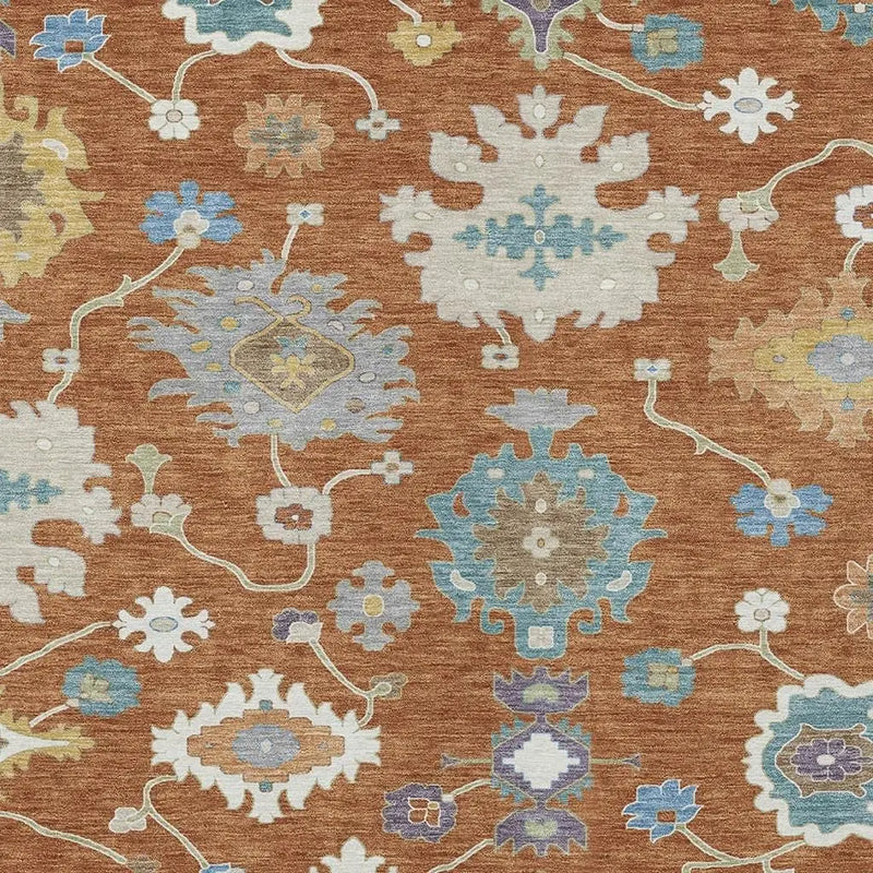8' X 10' Orange And Teal Blue Oriental Washable Indoor Outdoor Area Rug Homeroots Outdoor