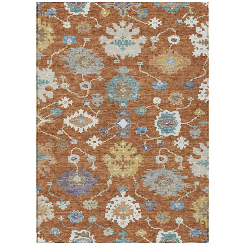 8' X 10' Orange And Teal Blue Oriental Washable Indoor Outdoor Area Rug Homeroots Outdoor