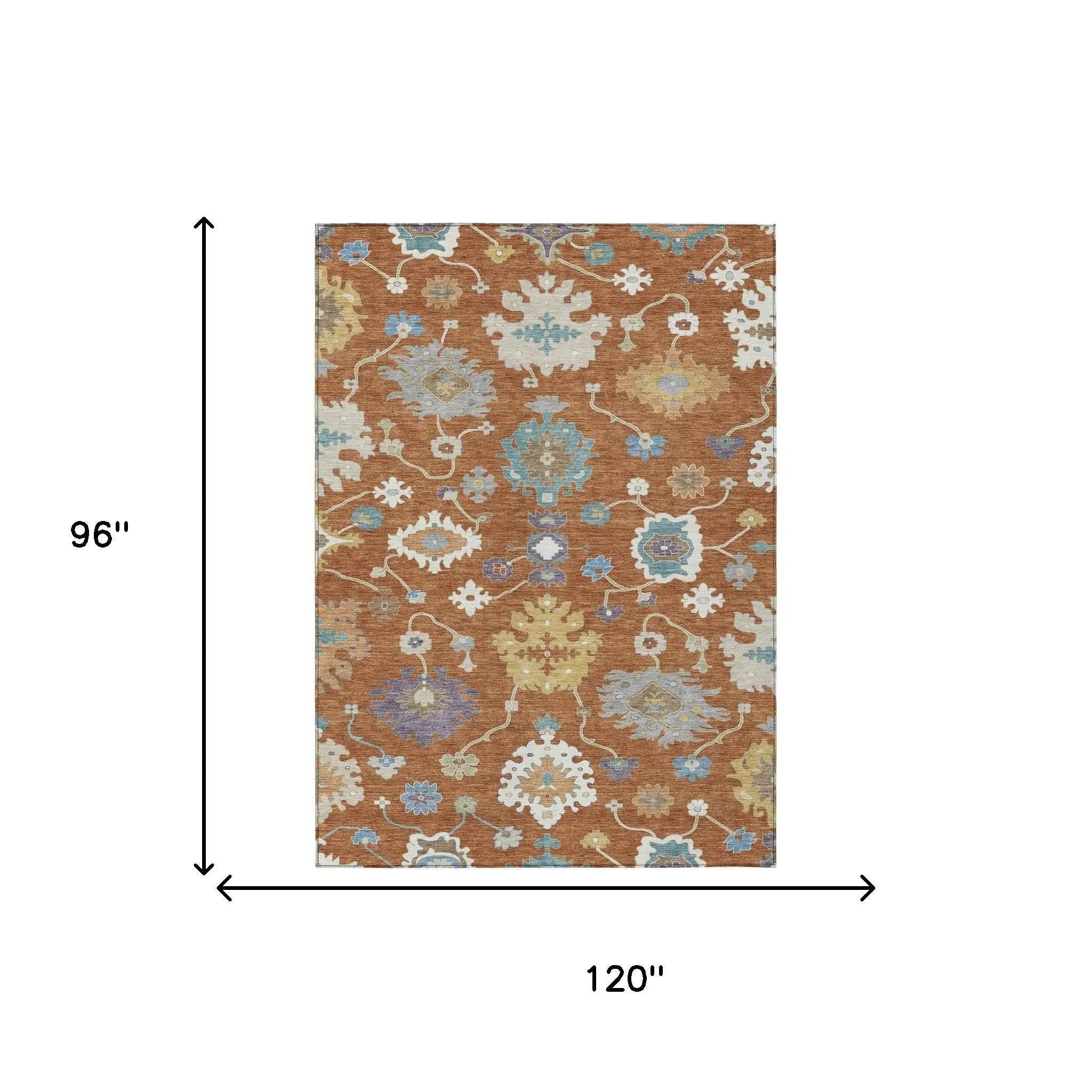 8' X 10' Orange And Teal Blue Oriental Washable Indoor Outdoor Area Rug Homeroots Outdoor