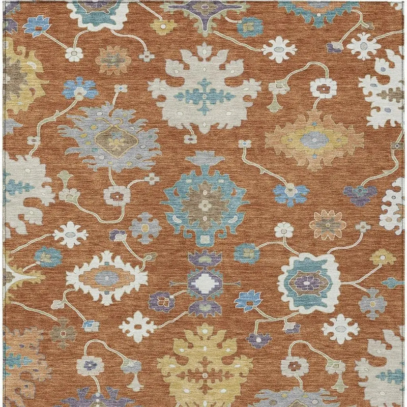 8' X 10' Orange And Teal Blue Oriental Washable Indoor Outdoor Area Rug Homeroots Outdoor