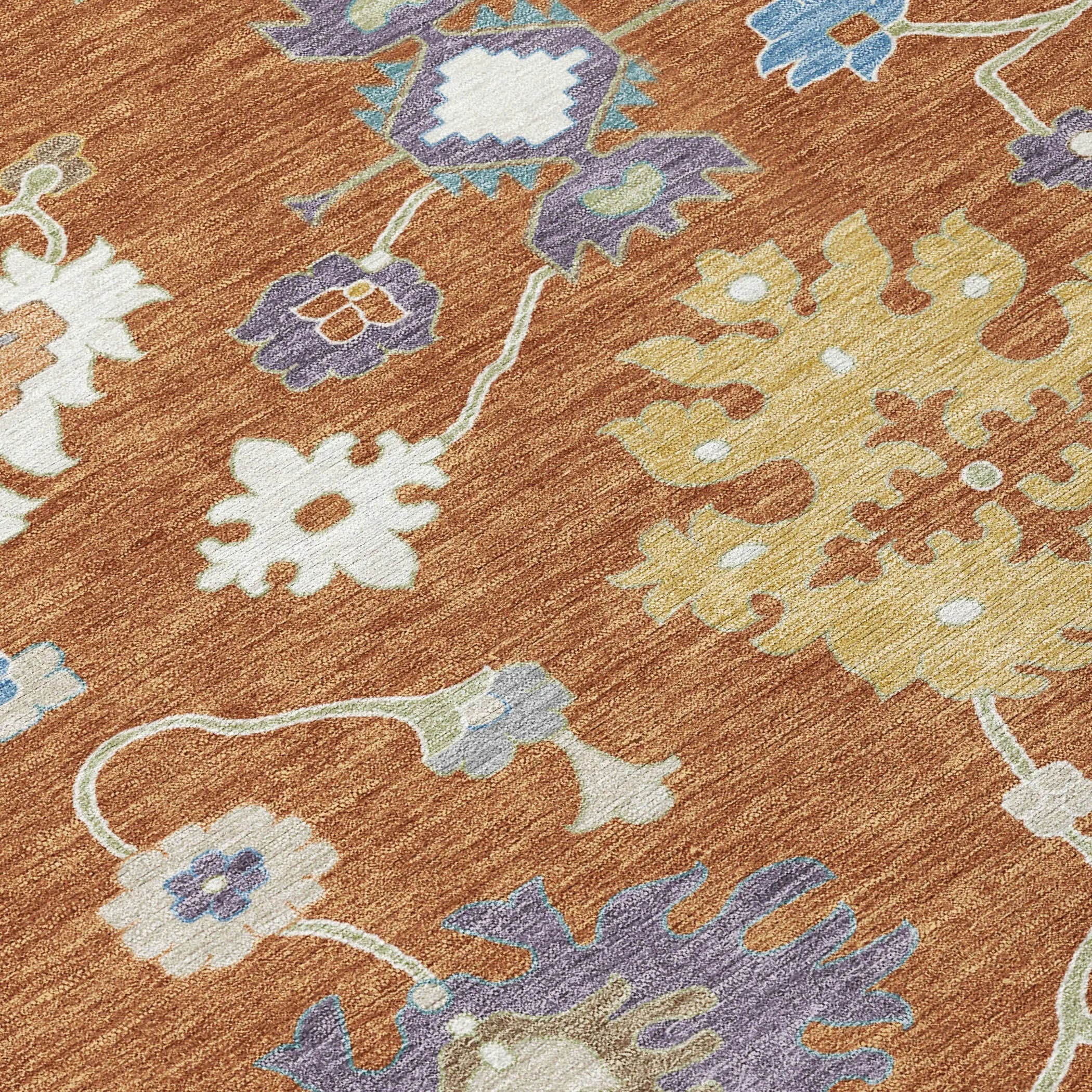 8' X 10' Orange And Teal Blue Oriental Washable Indoor Outdoor Area Rug Homeroots Outdoor