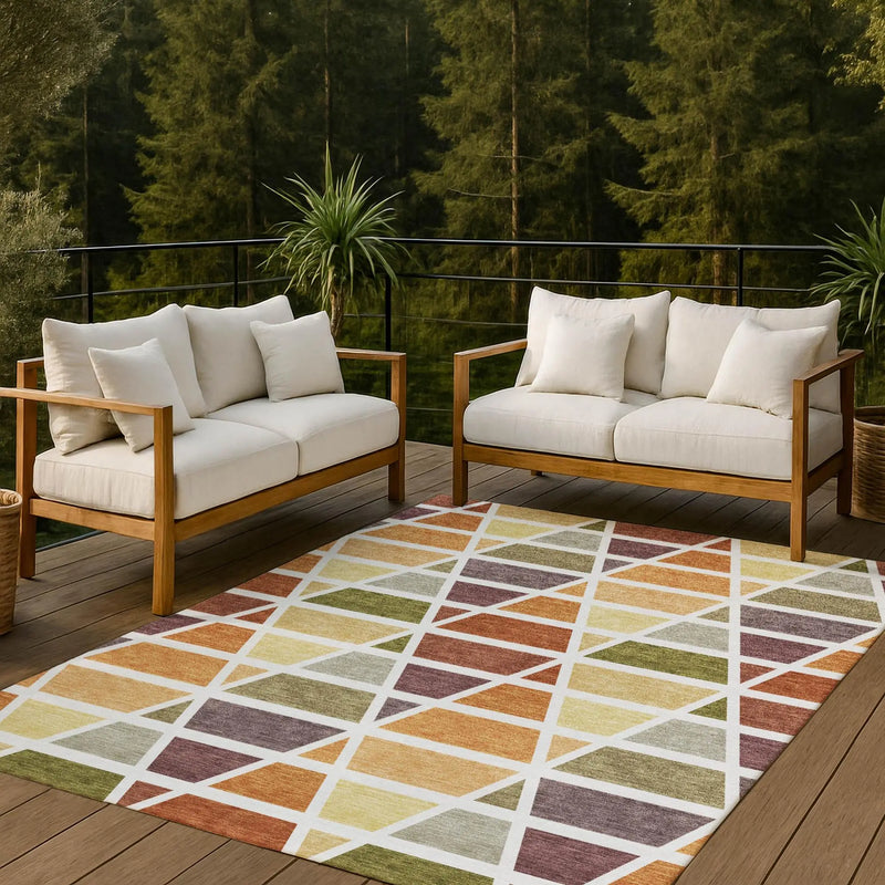 8' X 10' Orange And White Geometric Washable Indoor Outdoor Area Rug Homeroots Outdoor