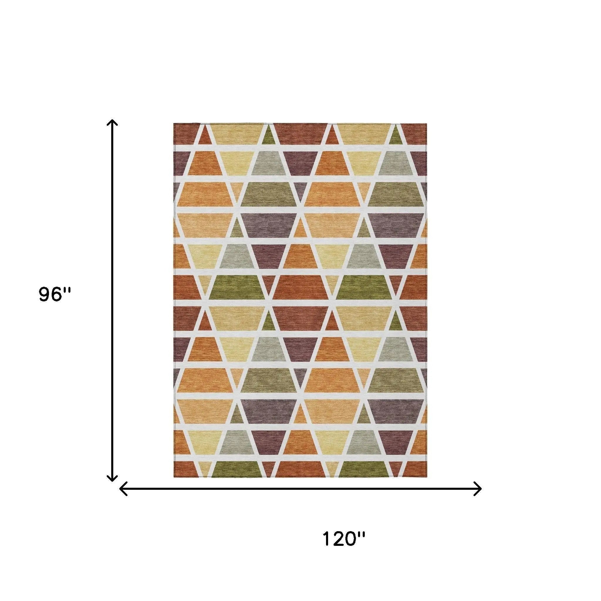 8' X 10' Orange And White Geometric Washable Indoor Outdoor Area Rug Homeroots Outdoor