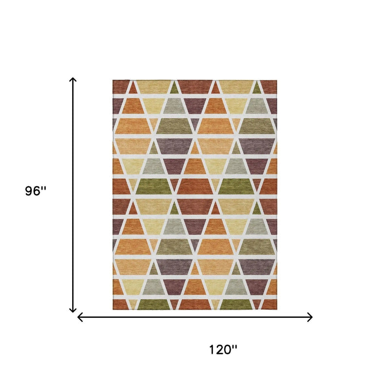8' X 10' Orange And White Geometric Washable Indoor Outdoor Area Rug Homeroots Outdoor