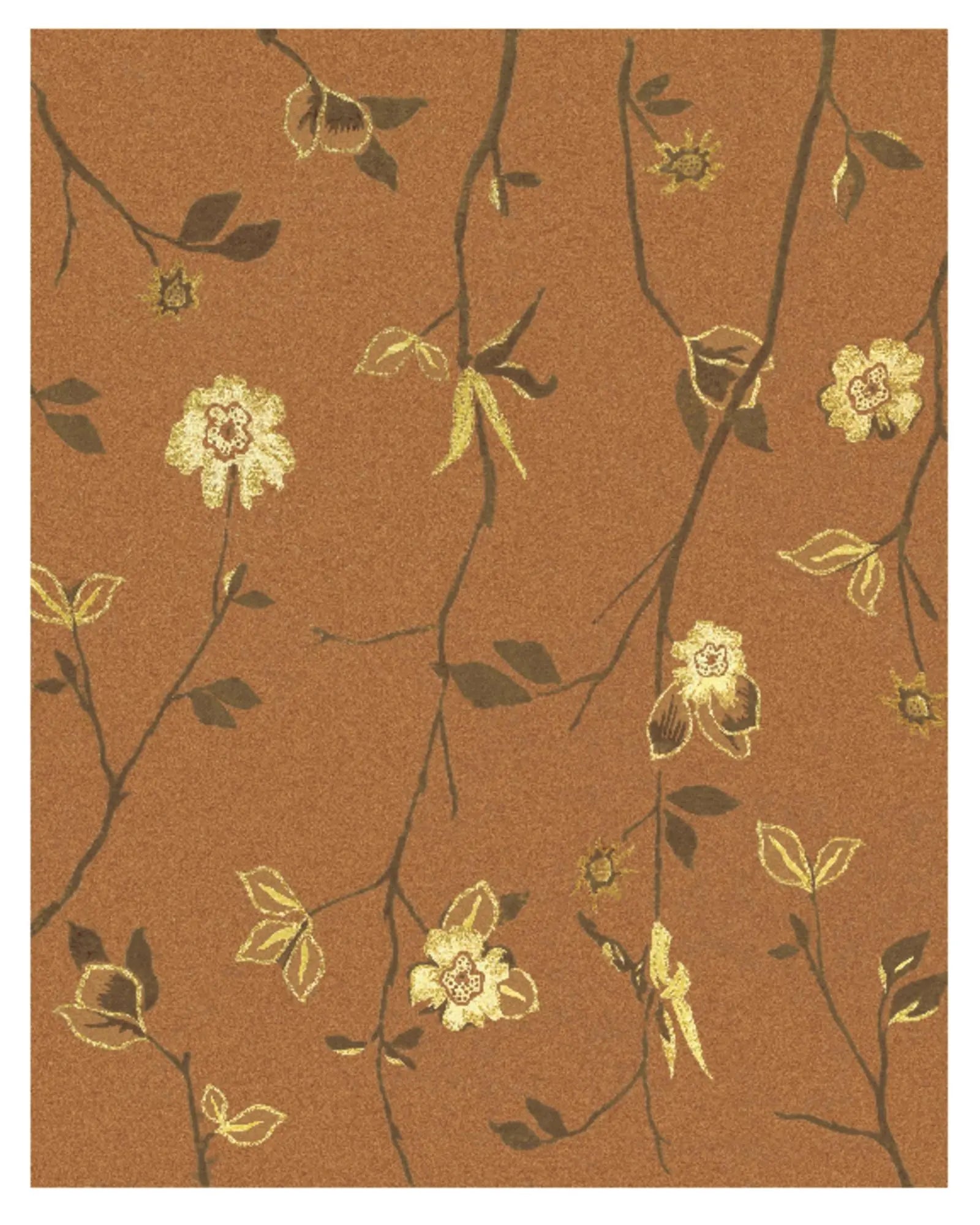 8' X 10' Orange Brown And Yellow Wool Floral Hand Knotted Area Rug Homeroots Home Decor