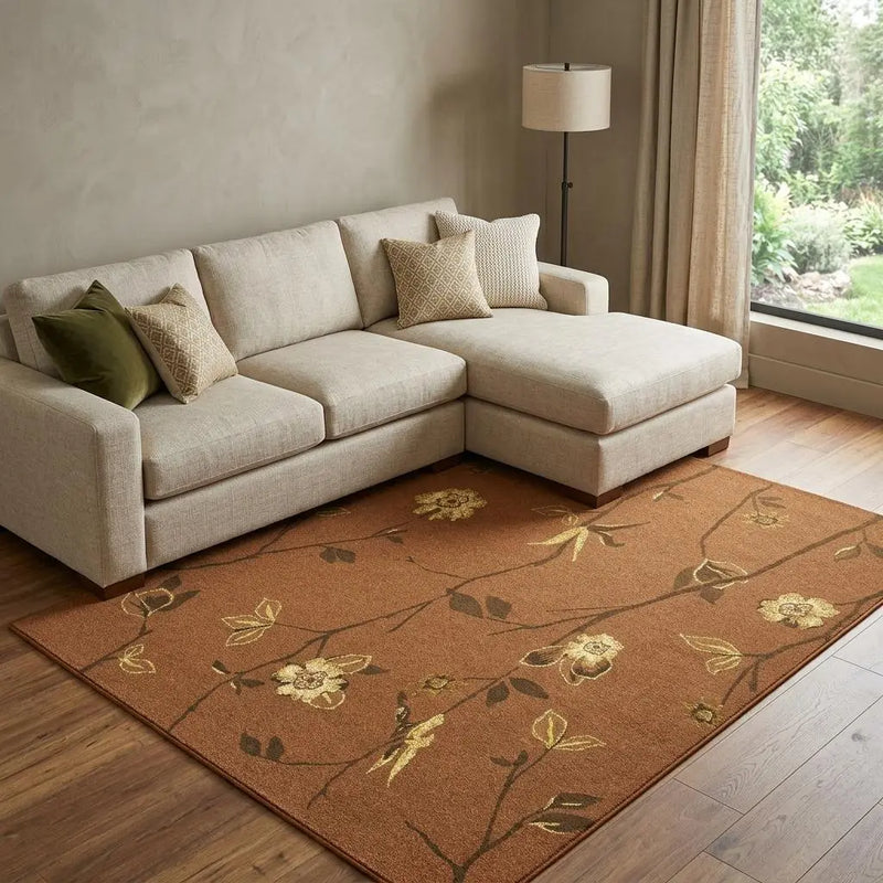 8' X 10' Orange Brown And Yellow Wool Floral Hand Knotted Area Rug Homeroots Home Decor