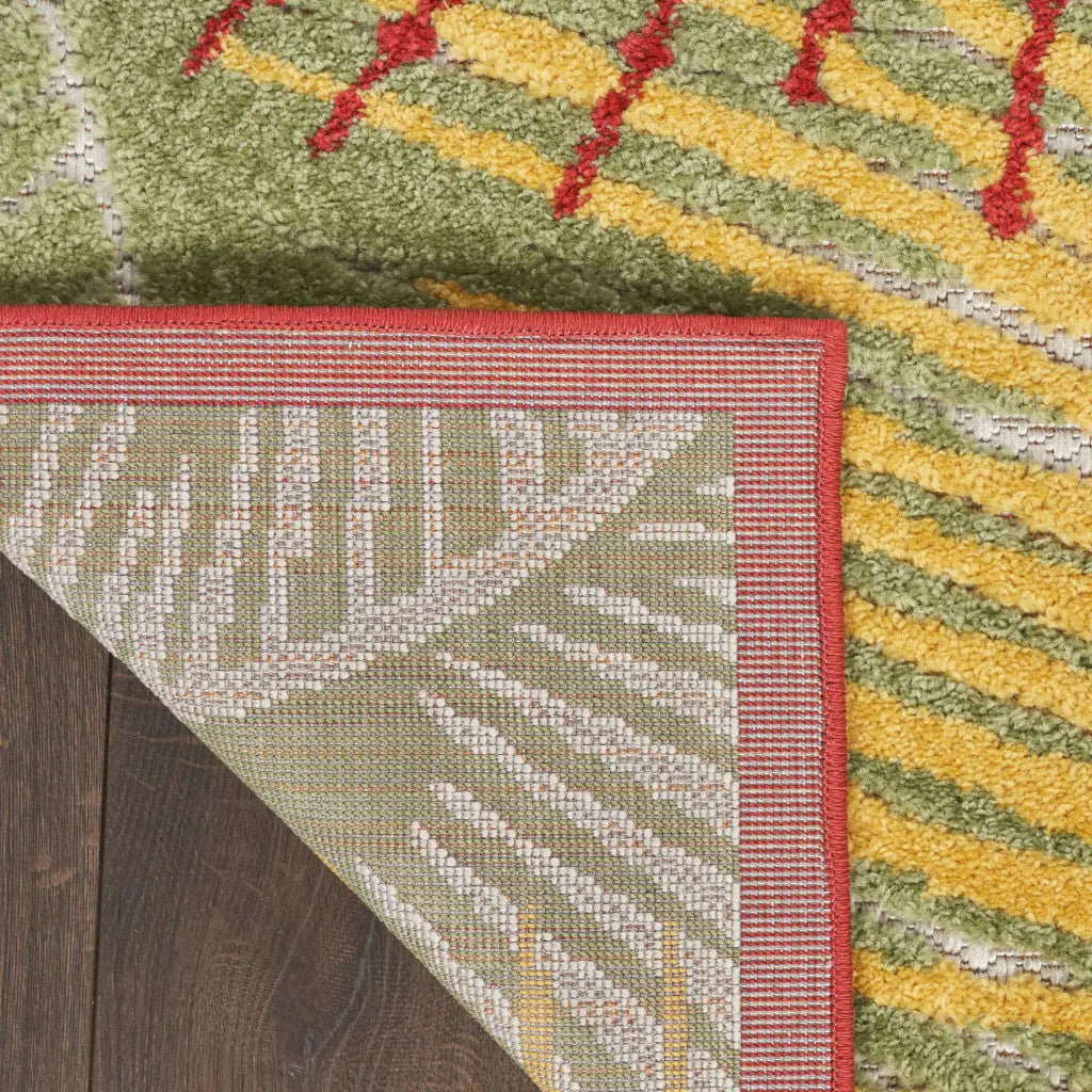 8' X 10' Orange Yellow Red Blue And Green Palm Leaf Indoor Outdoor Area Rug - GreatEagleInc