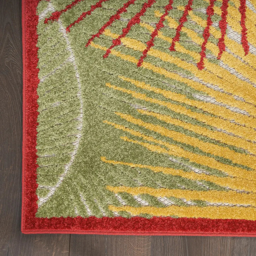 8' X 10' Orange Yellow Red Blue And Green Palm Leaf Indoor Outdoor Area Rug - GreatEagleInc