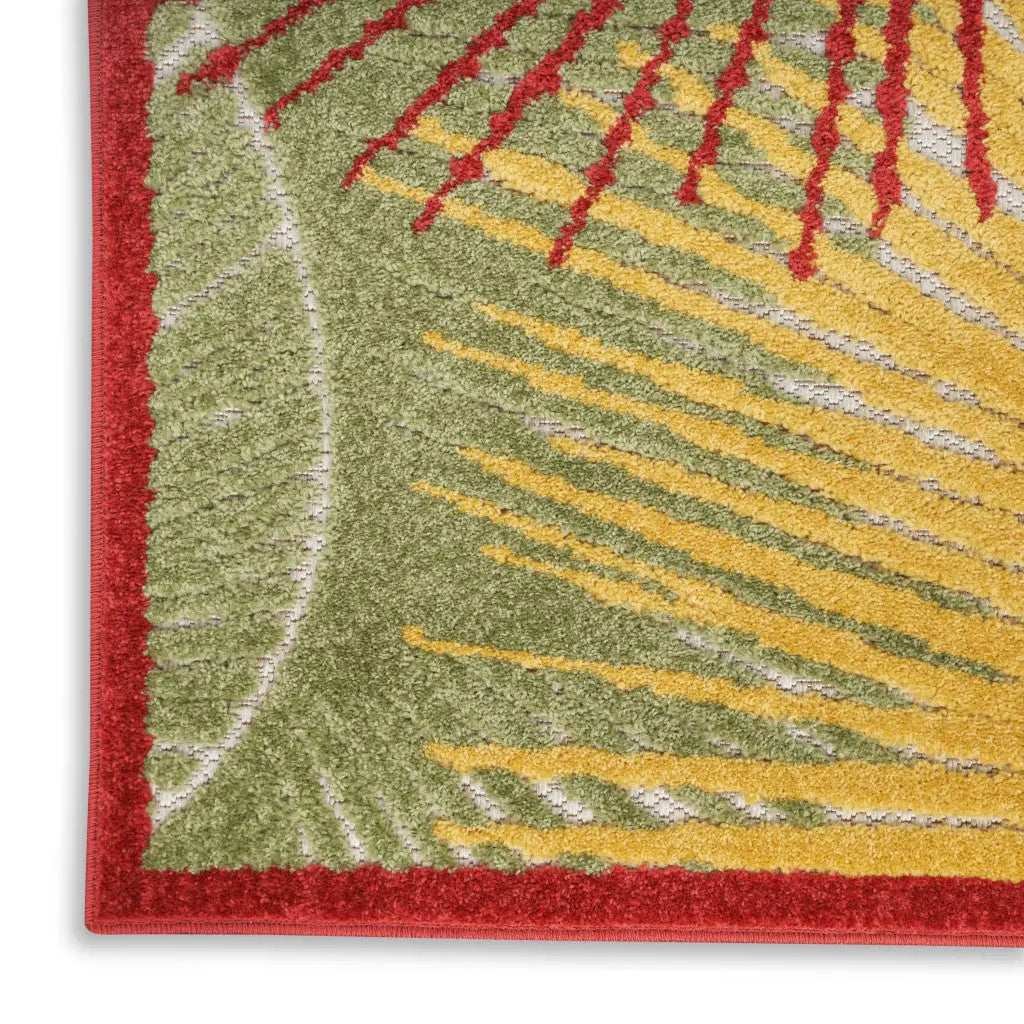 8' X 10' Orange Yellow Red Blue And Green Palm Leaf Indoor Outdoor Area Rug - GreatEagleInc
