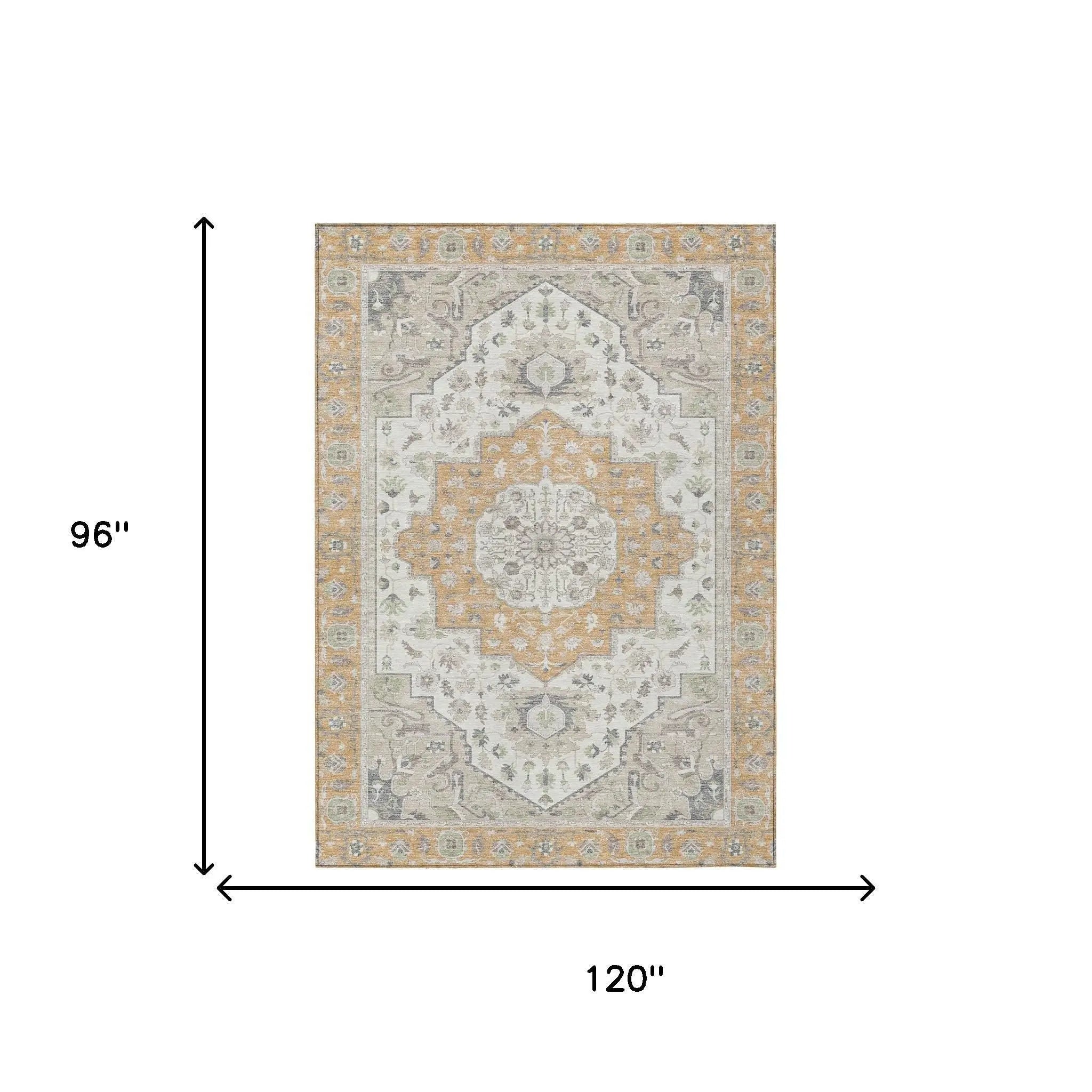 8' X 10' Peach And Gold Oriental Washable Indoor Outdoor Area Rug Homeroots Outdoor