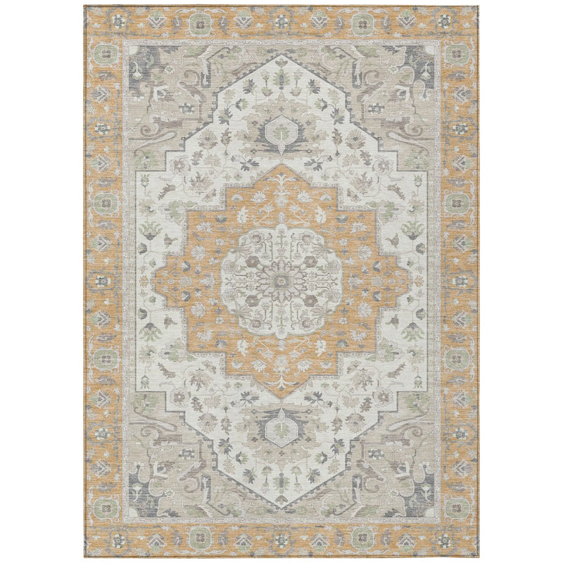 8' X 10' Peach And Gold Oriental Washable Indoor Outdoor Area Rug Homeroots Outdoor