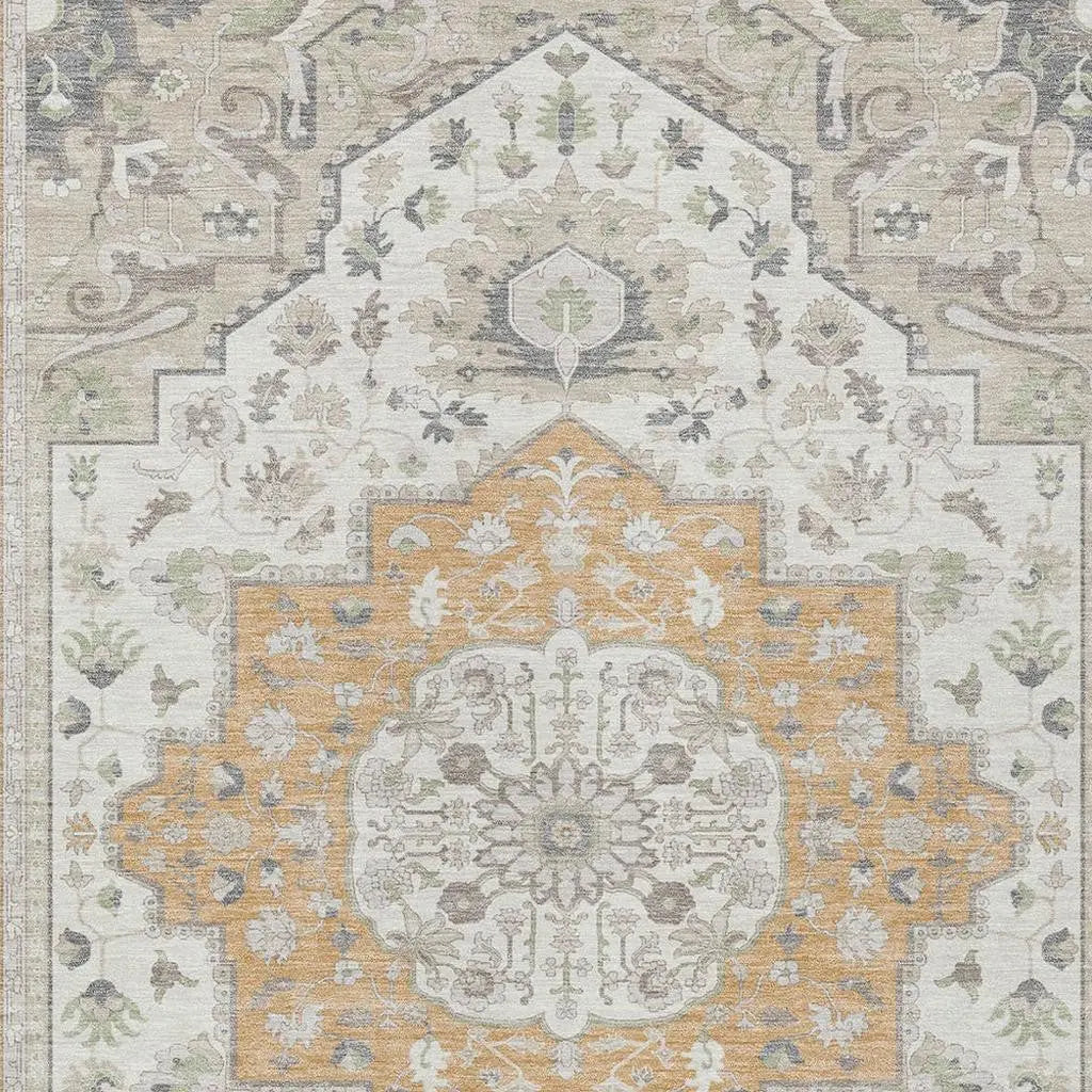 8' X 10' Peach And Gold Oriental Washable Indoor Outdoor Area Rug Homeroots Outdoor