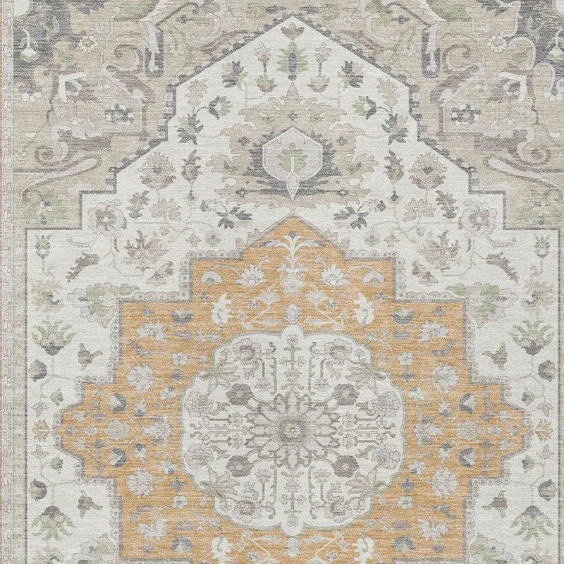 8' X 10' Peach And Gold Oriental Washable Indoor Outdoor Area Rug Homeroots Outdoor