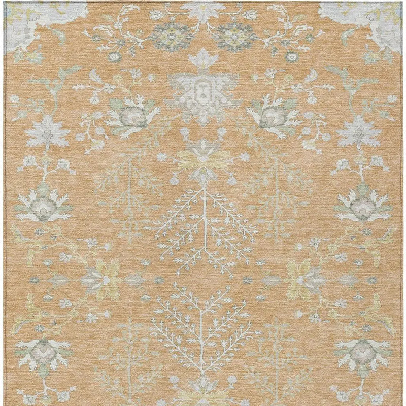 8' X 10' Peach And Ivory Oriental Washable Indoor Outdoor Area Rug Homeroots Outdoor