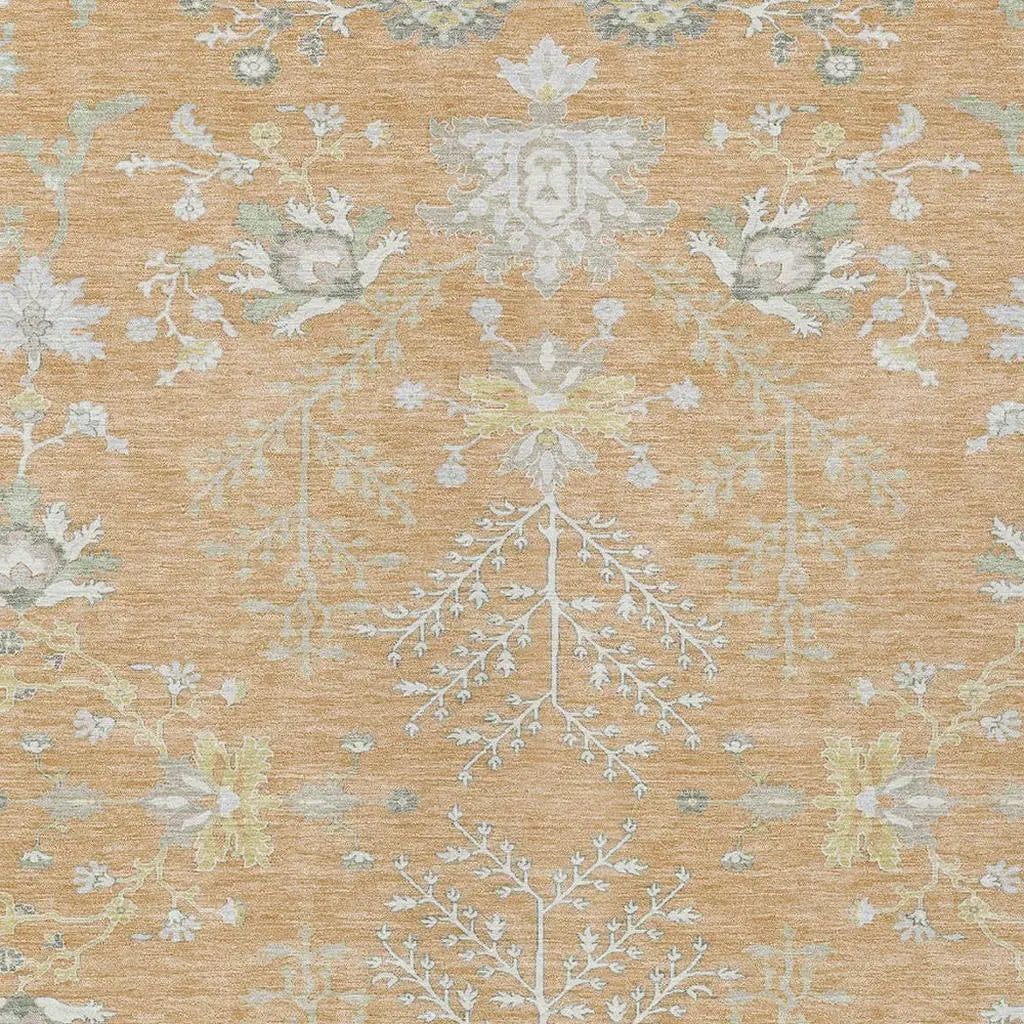8' X 10' Peach And Ivory Oriental Washable Indoor Outdoor Area Rug Homeroots Outdoor