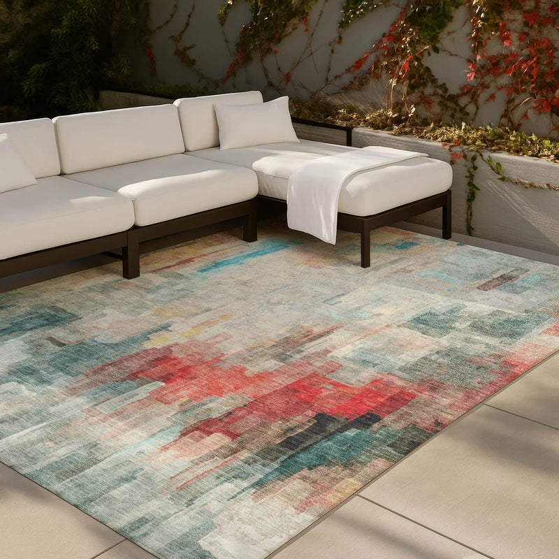 8' X 10' Pearl And Gray Abstract Washable Indoor Outdoor Area Rug Homeroots Outdoor
