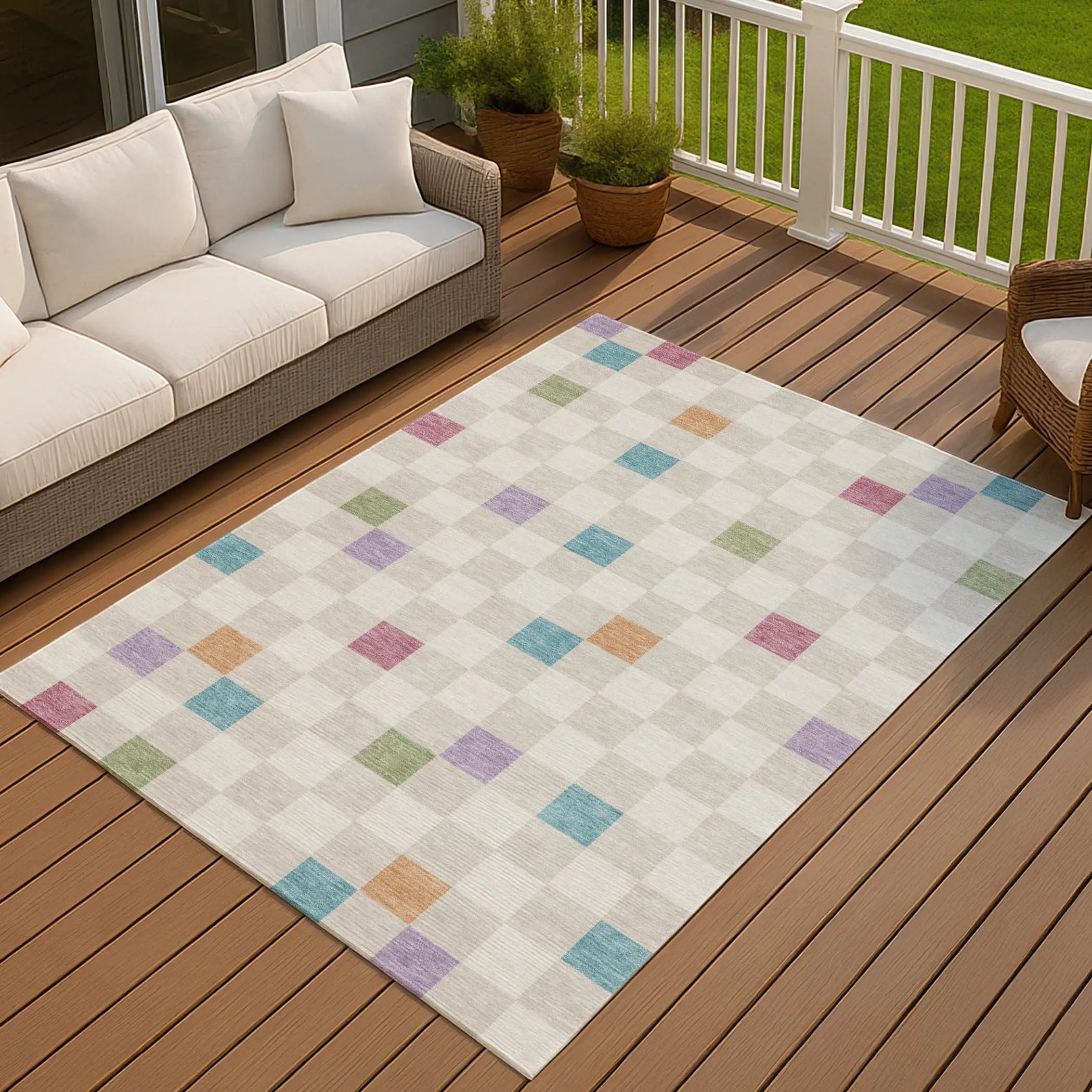 8' X 10' Pearl And Ivory Geometric Washable Indoor Outdoor Area Rug Homeroots Outdoor