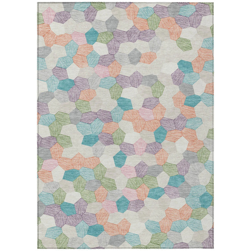 8' X 10' Pearl And Ivory Geometric Washable Indoor Outdoor Area Rug Homeroots Outdoor
