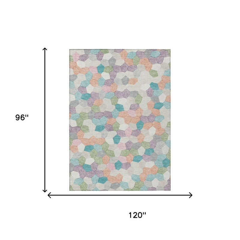 8' X 10' Pearl And Ivory Geometric Washable Indoor Outdoor Area Rug Homeroots Outdoor