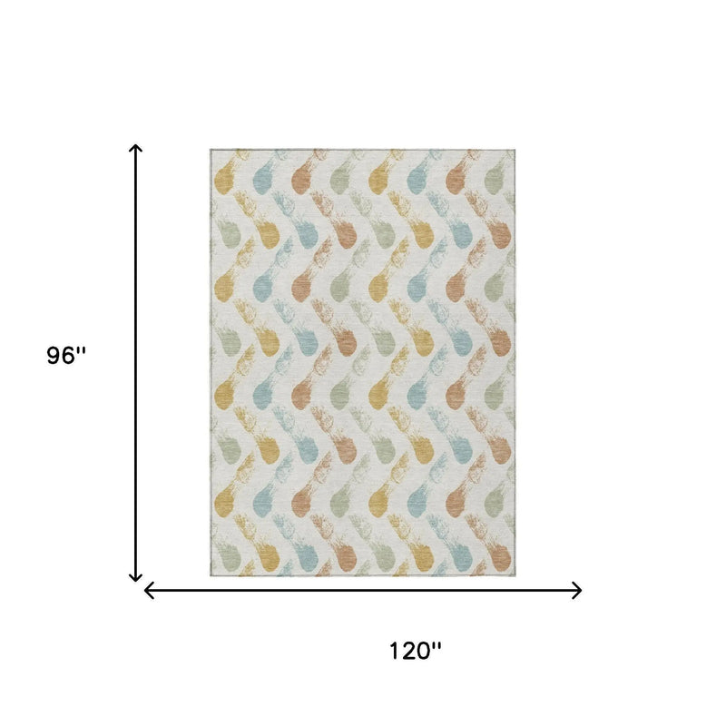8' X 10' Pearl And Ivory Geometric Washable Indoor Outdoor Area Rug Homeroots Outdoor