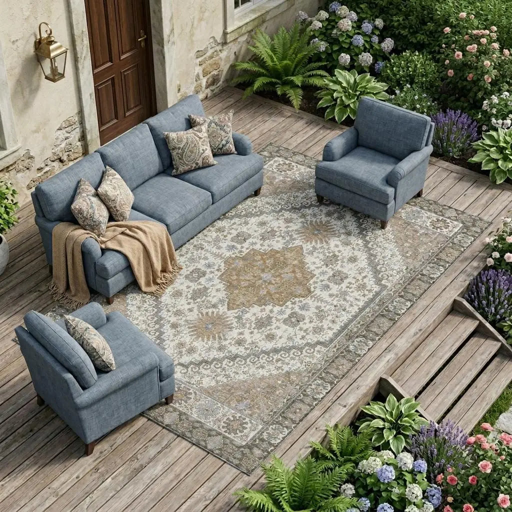 8' X 10' Pearl And Ivory Oriental Washable Indoor Outdoor Area Rug Homeroots Outdoor