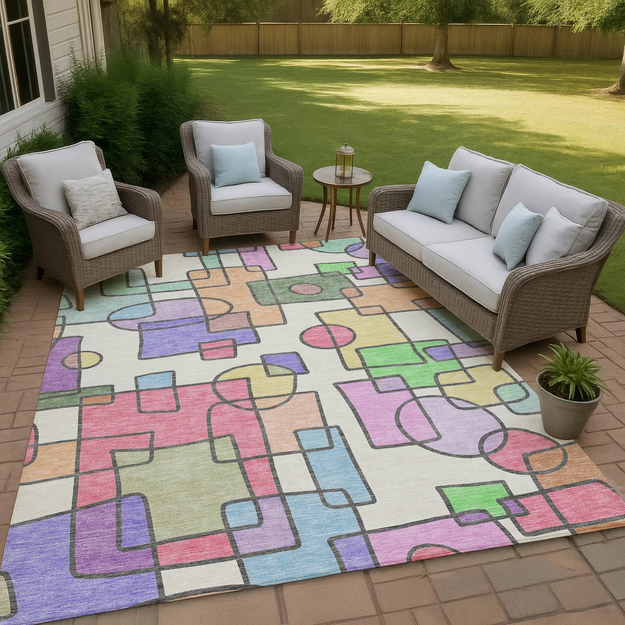 8' X 10' Pearl And Pink Geometric Washable Indoor Outdoor Area Rug Homeroots Outdoor