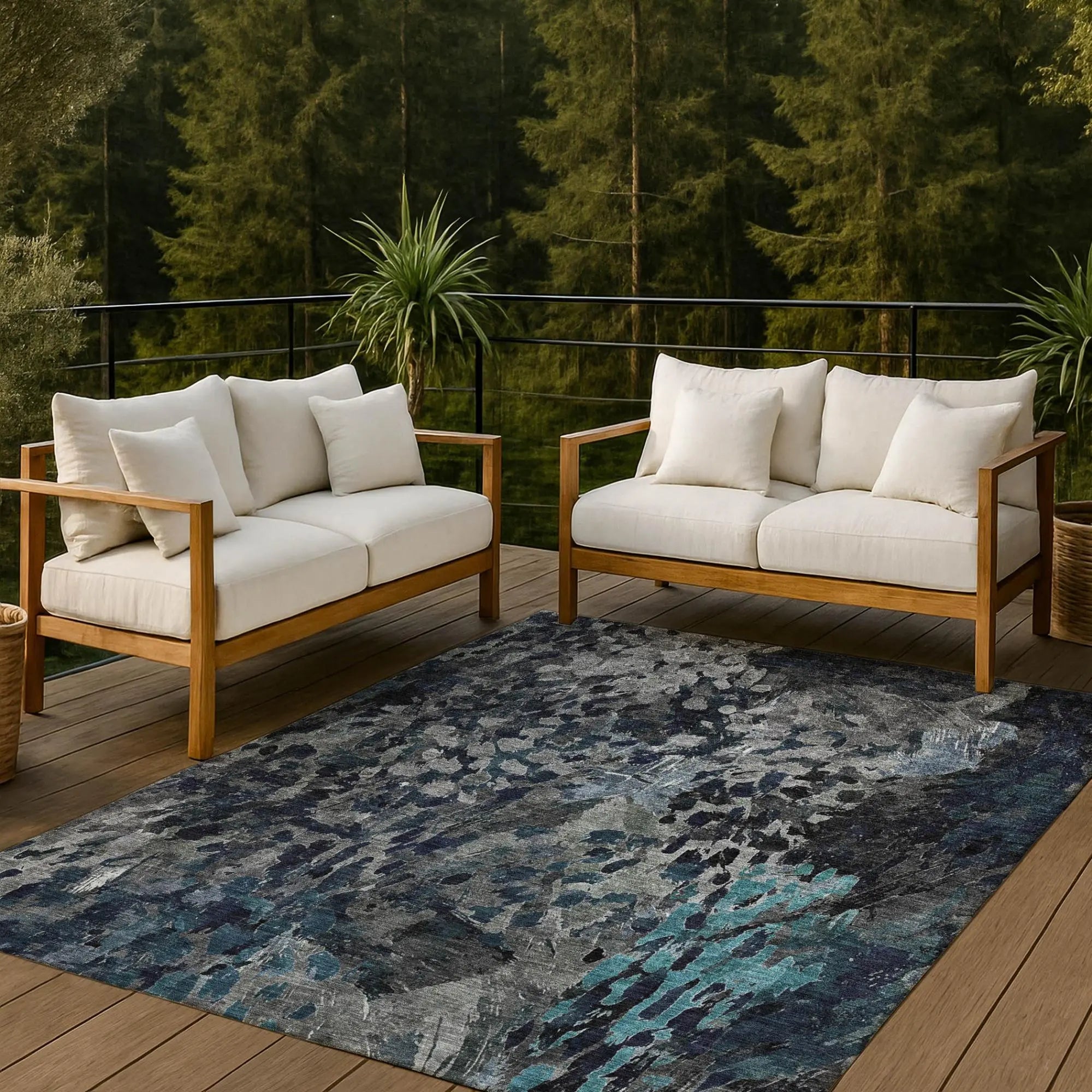 8' X 10' Pewter And Gray Abstract Washable Indoor Outdoor Area Rug Homeroots Outdoor