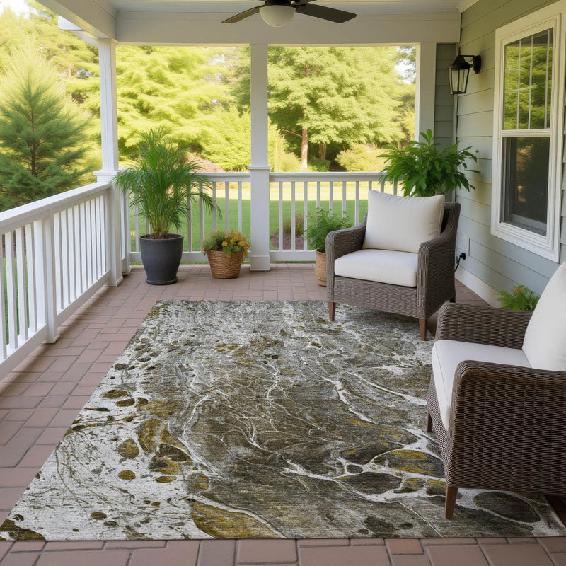 8' X 10' Pewter And Gray Abstract Washable Indoor Outdoor Area Rug Homeroots Outdoor