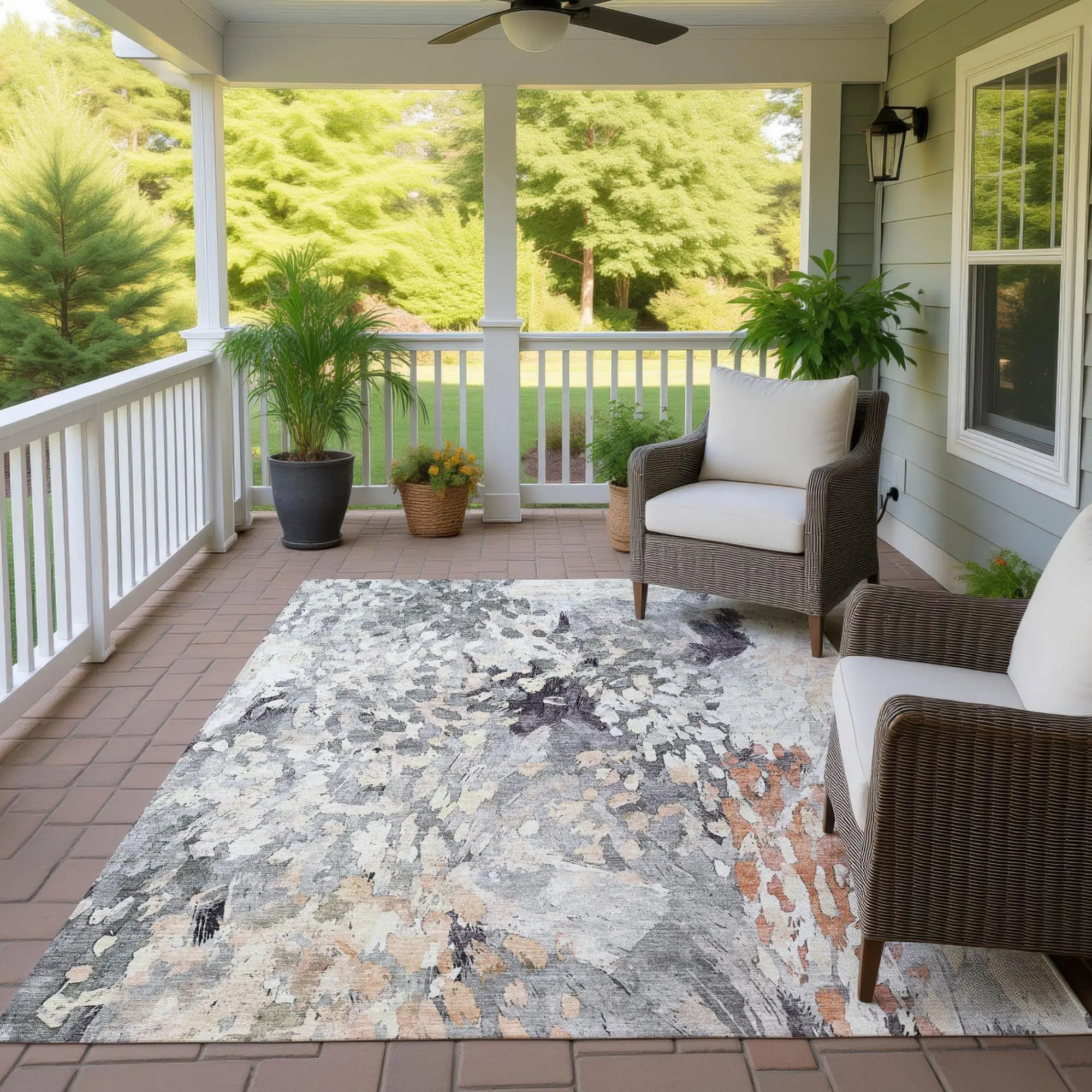 8' X 10' Pewter And Gray Abstract Washable Indoor Outdoor Area Rug Homeroots Outdoor
