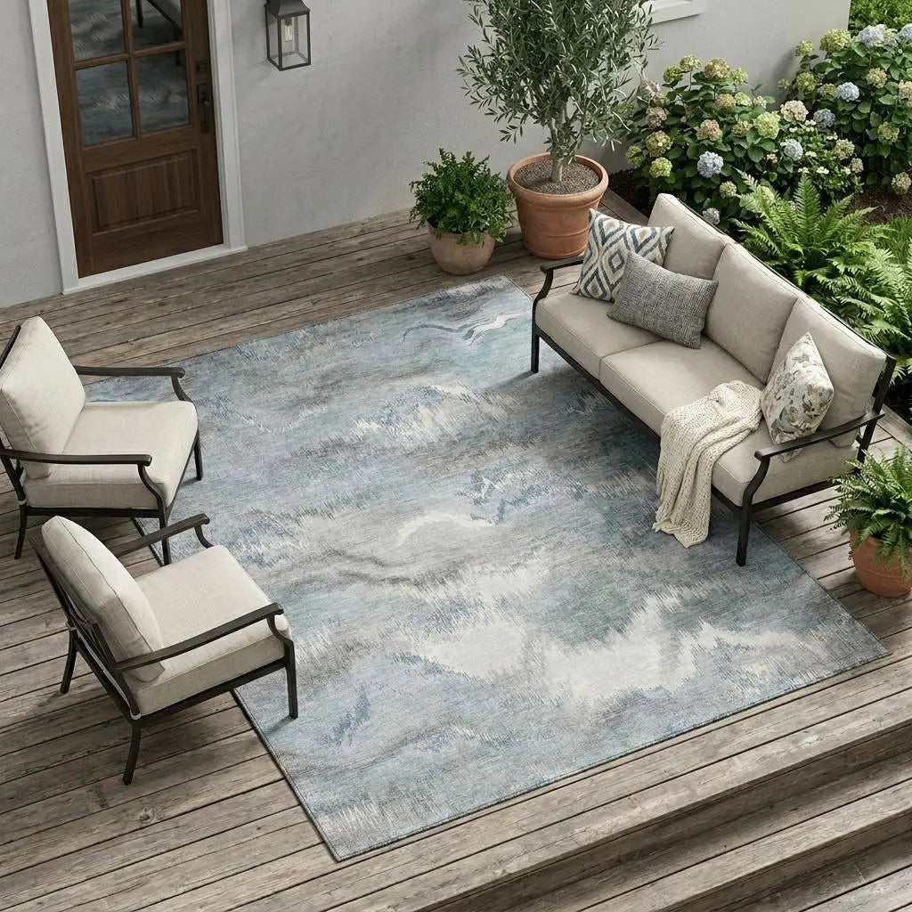8' X 10' Pewter And Gray Abstract Washable Indoor Outdoor Area Rug Homeroots Outdoor
