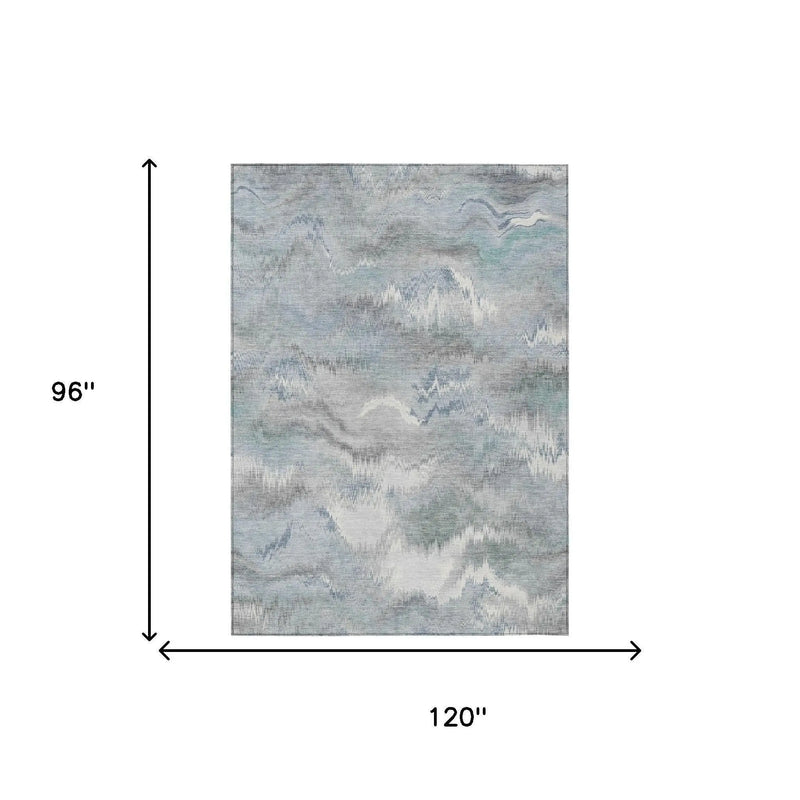 8' X 10' Pewter And Gray Abstract Washable Indoor Outdoor Area Rug Homeroots Outdoor