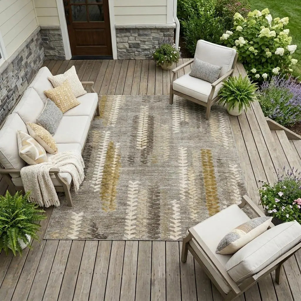 8' X 10' Pewter And Gray Abstract Washable Indoor Outdoor Area Rug Homeroots Outdoor