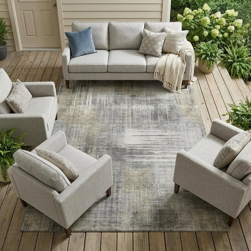 8' X 10' Pewter And Gray Abstract Washable Indoor Outdoor Area Rug Homeroots Outdoor