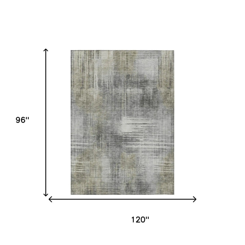 8' X 10' Pewter And Gray Abstract Washable Indoor Outdoor Area Rug Homeroots Outdoor