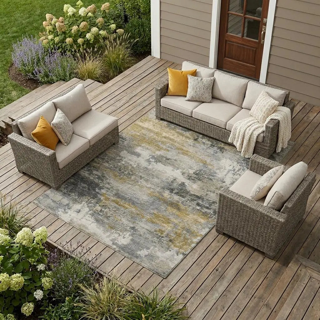 8' X 10' Pewter And Gray Abstract Washable Indoor Outdoor Area Rug Homeroots Outdoor