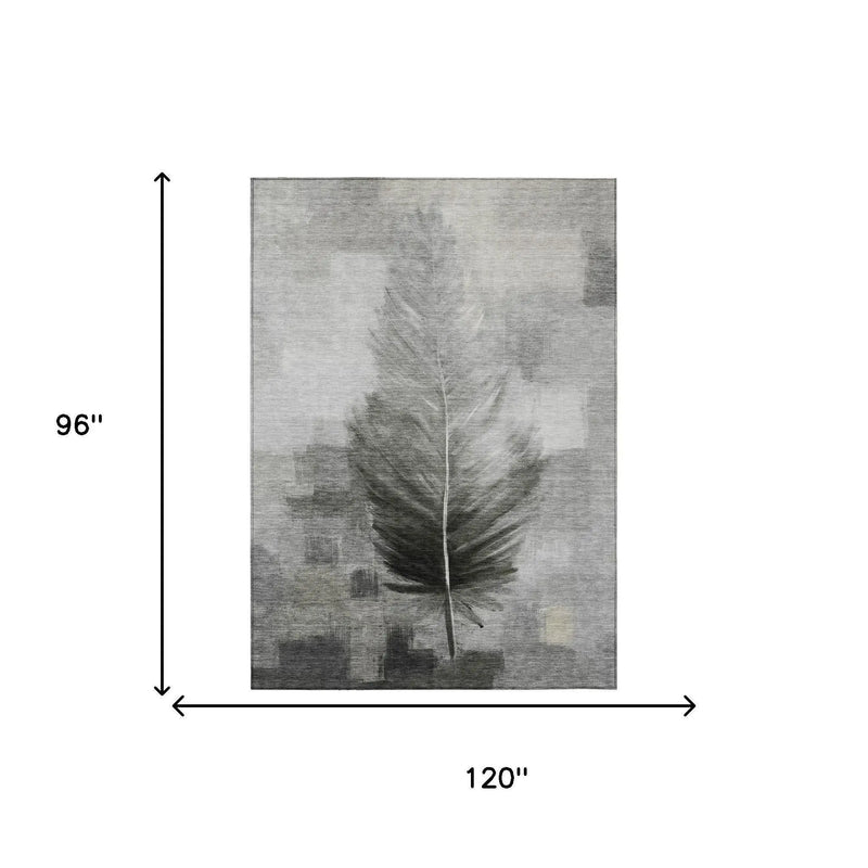 8' X 10' Pewter And Gray Botanical Leaves Washable Indoor Outdoor Area Rug Homeroots Outdoor