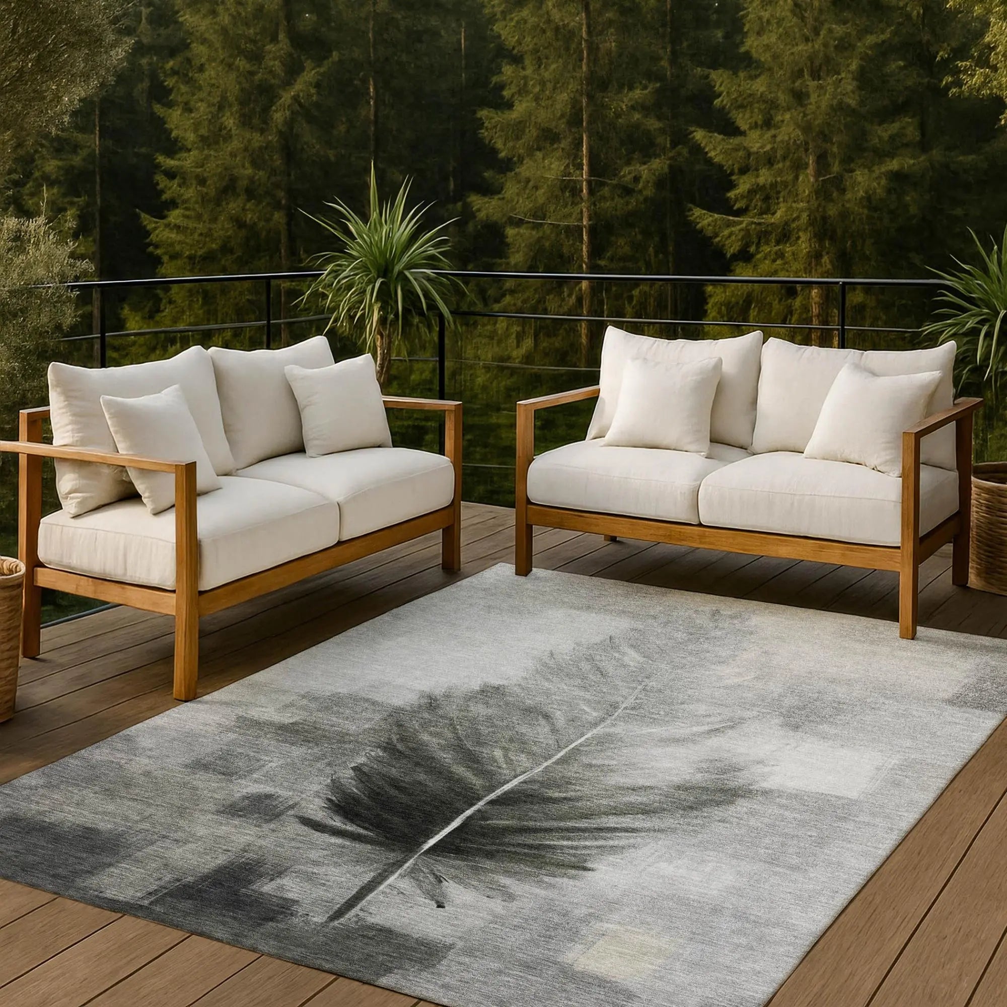 8' X 10' Pewter And Gray Botanical Leaves Washable Indoor Outdoor Area Rug Homeroots Outdoor