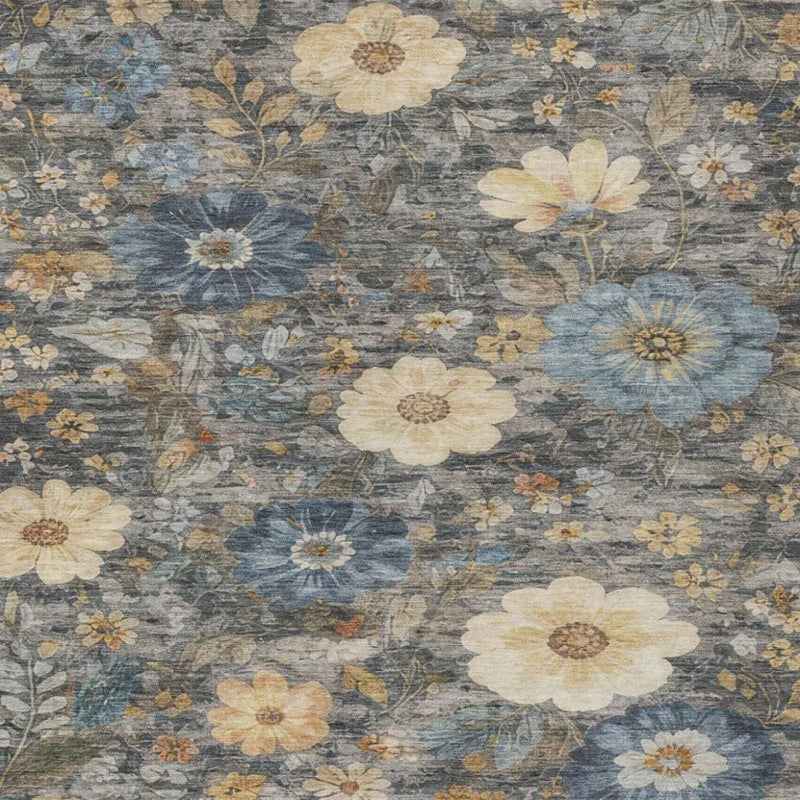 8' X 10' Pewter And Gray Floral Washable Indoor Outdoor Area Rug Homeroots Outdoor