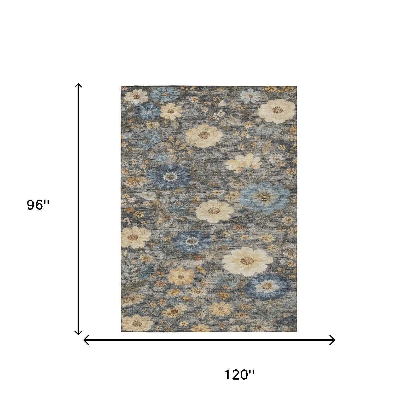 8' X 10' Pewter And Gray Floral Washable Indoor Outdoor Area Rug Homeroots Outdoor