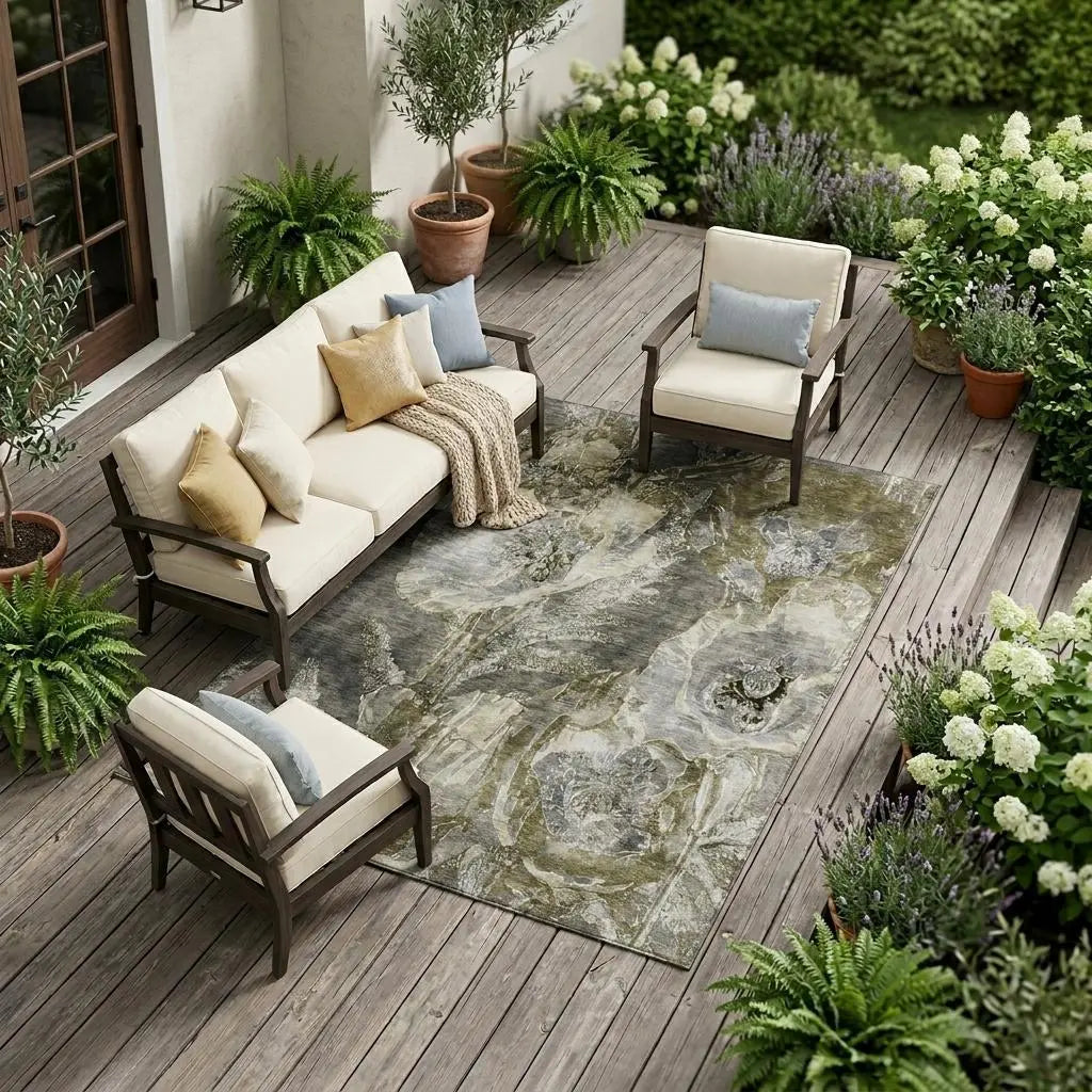 8' X 10' Pewter And Gray Floral Washable Indoor Outdoor Area Rug Homeroots Outdoor