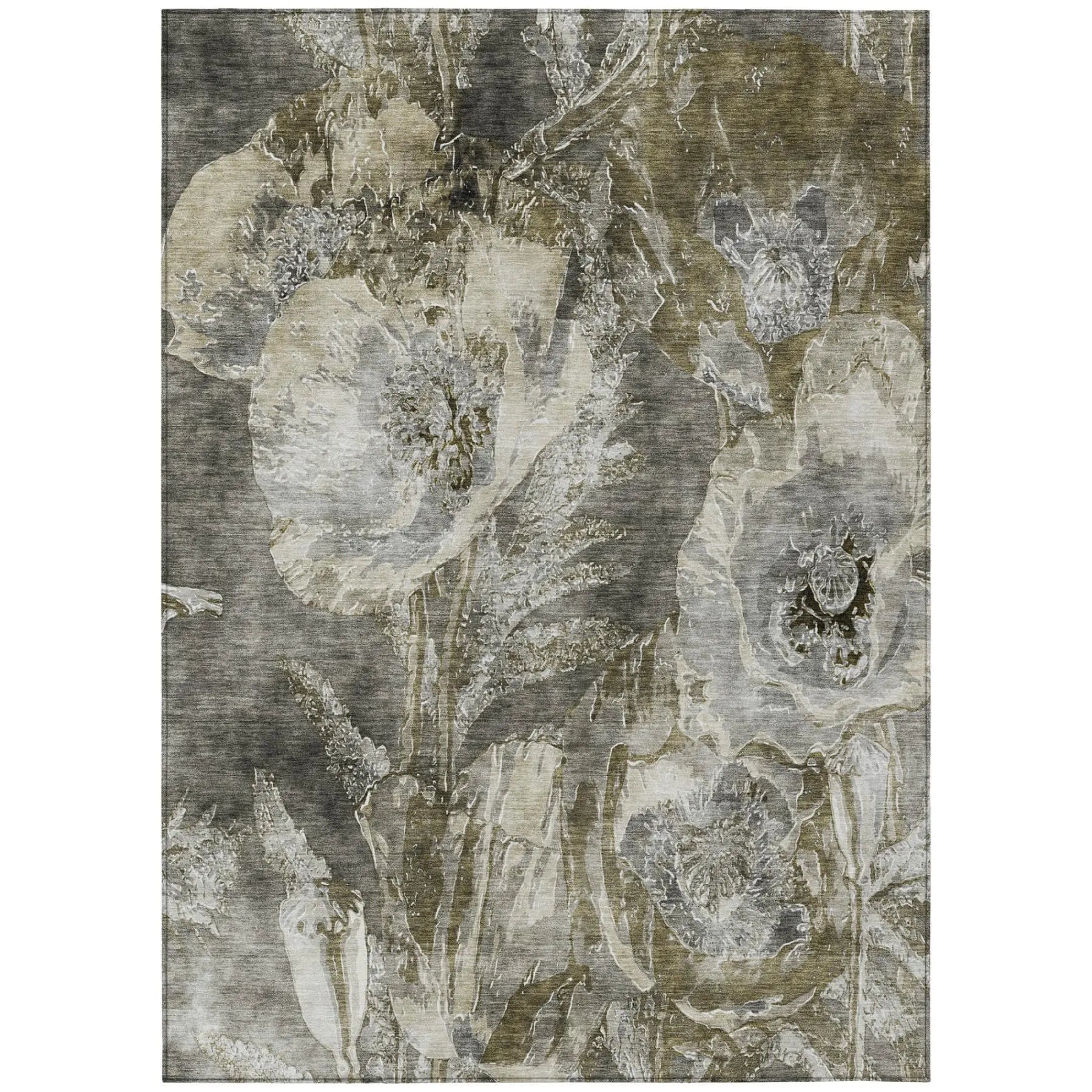 8' X 10' Pewter And Gray Floral Washable Indoor Outdoor Area Rug Homeroots Outdoor
