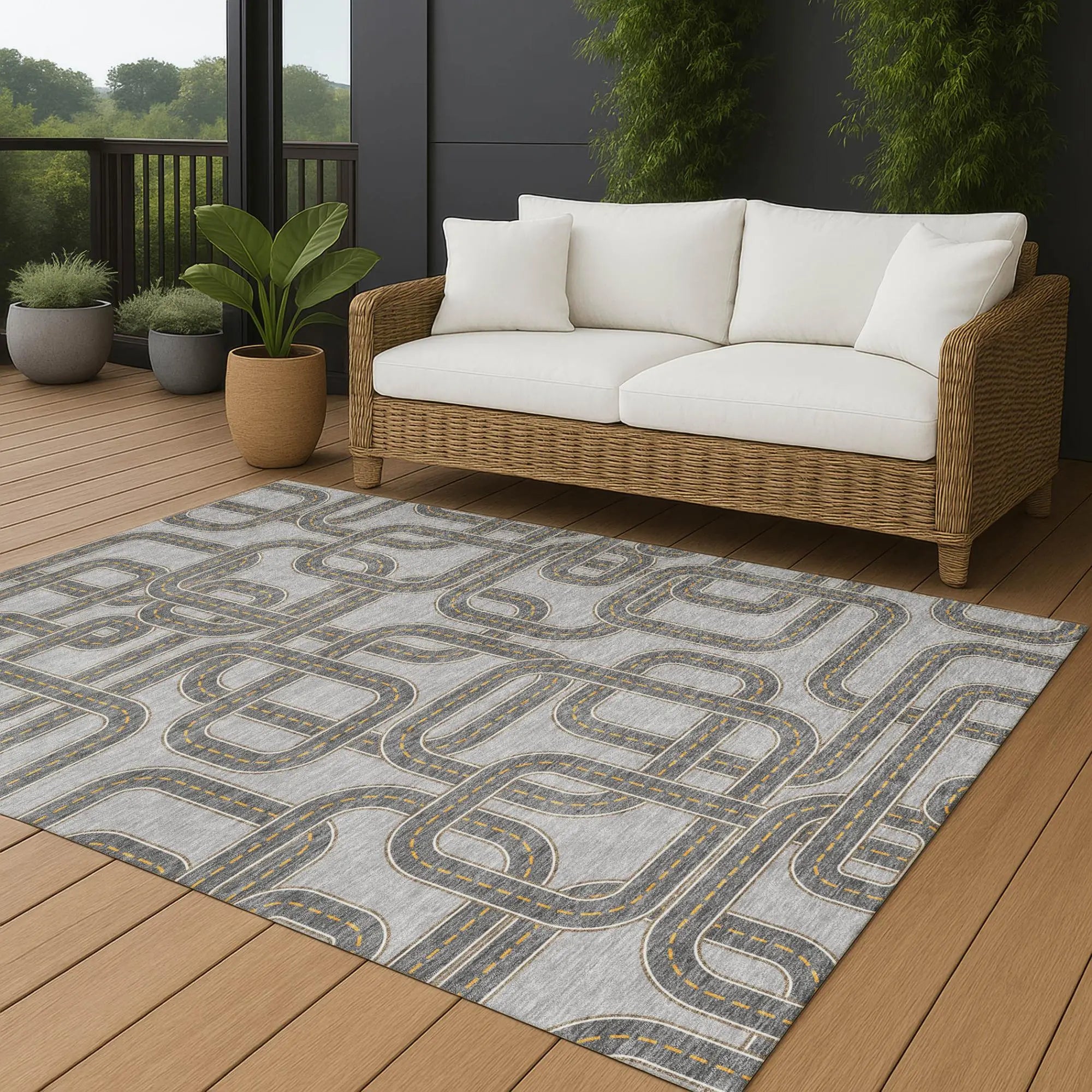 8' X 10' Pewter And Gray Geometric Washable Indoor Outdoor Area Rug Homeroots Outdoor