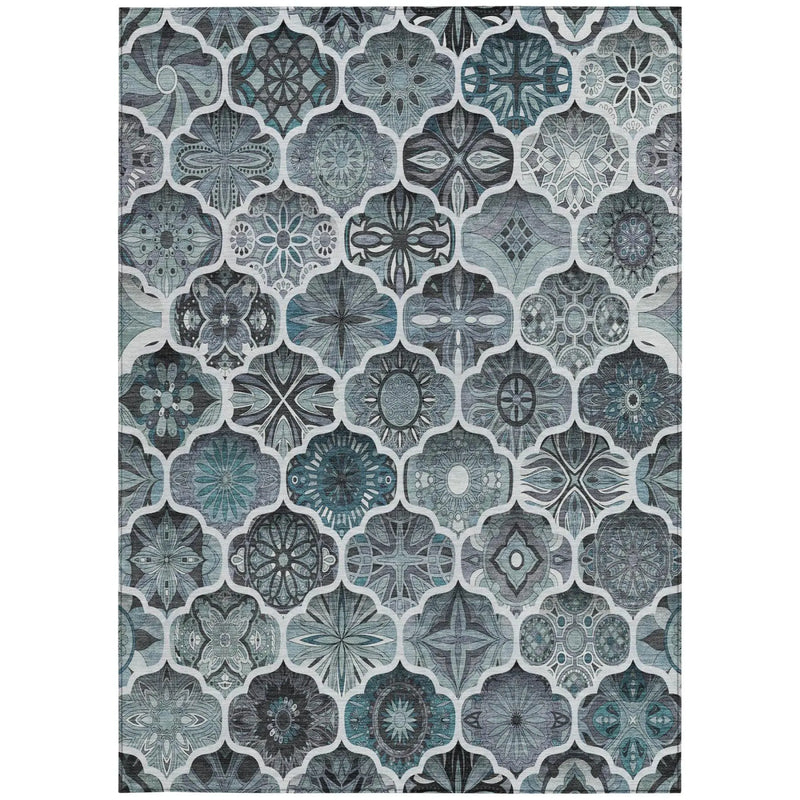 8' X 10' Pewter And Gray Ogee Washable Indoor Outdoor Area Rug Homeroots Outdoor
