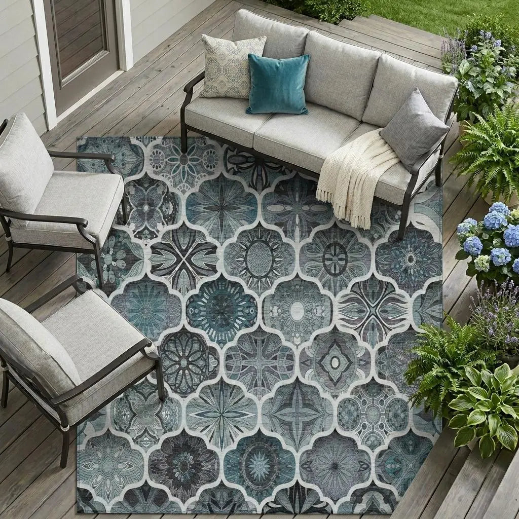 8' X 10' Pewter And Gray Ogee Washable Indoor Outdoor Area Rug Homeroots Outdoor
